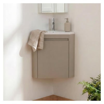 Meuble lave-mains d'angle suspendu avec vasque résine LISA MOB IN