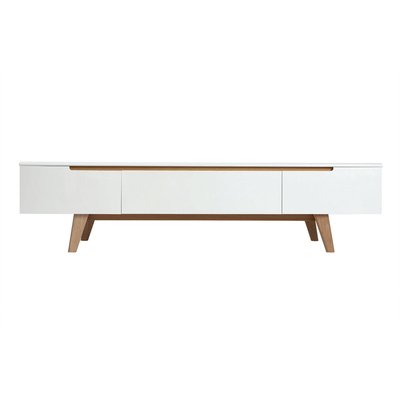 Meuble TV scandinave blanc brillant et bois L180 cm MELKA MILIBOO