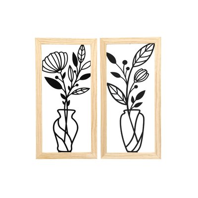 Décoration murale fleur en bois et métal (Lot de 2) JARDINDECO