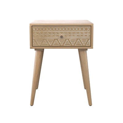 Table de chevet en bois de manguier gravé 1 tiroir - TINY MAISON PAVANE