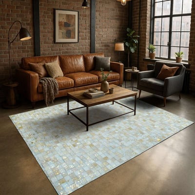 Tapis en cuirs recyclés  et doré CUIR MOZAIQUE METAL GOLD THE DECO FACTORY