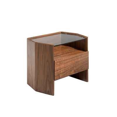 Table de chevet en bois noyer et verre ANGEL CERDA