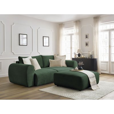 Canapé droit convertible 4 places en tissu lisse avec pouf, LUCIEN BOBOCHIC