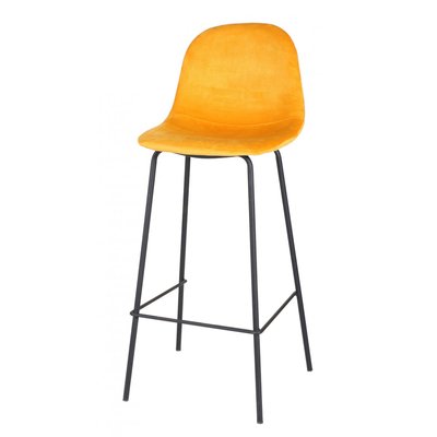 Tabouret de Bar Métal Noir et Assise Velours Jaune WADIGA