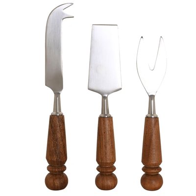 Set de 3 couteaux de service à fromage inox et acacia WADIGA