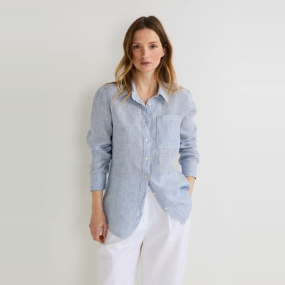 Chemise manches longues rayée en lin MONOPRIX