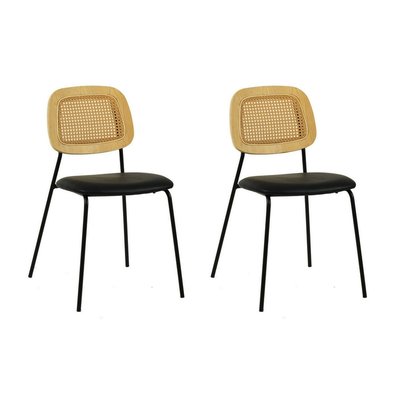 Lot de 2 Chaises en simili cuir et cannage - MEMPHIS MATHI DESIGN