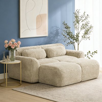 Canapé d'angle réversible 2 places avec 2 poufs, WIND MEUBLES COSY