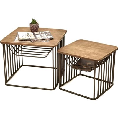 Table dappoint bois et métal esprit industriel naturel et bronce RECOLLECTION