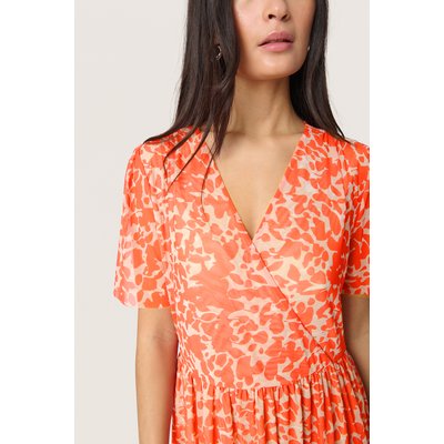 Robe feminine SLAldora, manches courtes, col faux cache-coeur, longueur au genou SOAKED IN LUXURY