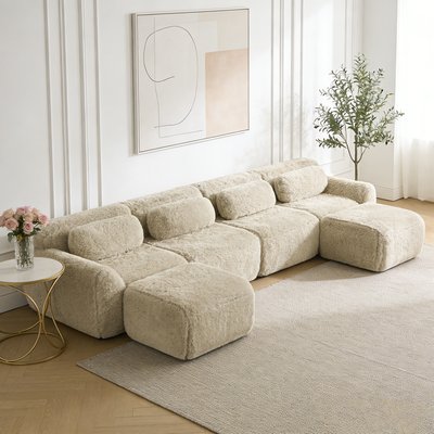 Canapé d'angle réversible 4 places avec 2 poufs, WIND MEUBLES COSY