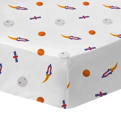 Drap-housse imprimé 100% coton, EXPLORE SPACE MATT ET ROSE