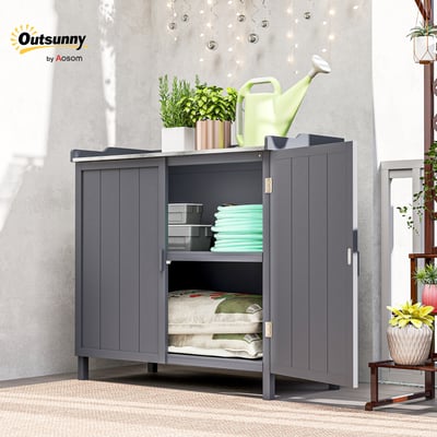 Coffre de rangement d'extérieur Bois de sapin OUTSUNNY