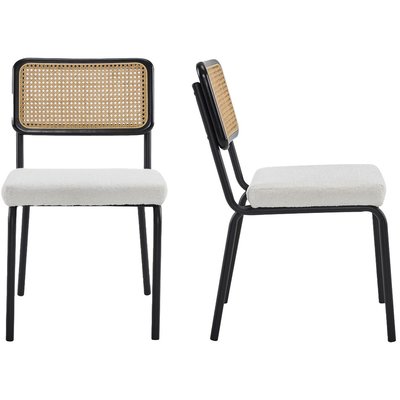 Lot de 2 chaises noires, cannage et velours côtelé - PAULA HOMIFAB