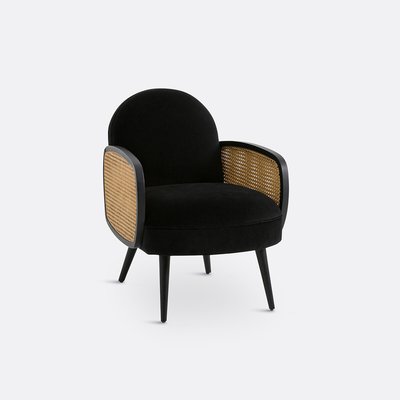 Fauteuil velours et cannage, Buisseau LA REDOUTE INTERIEURS