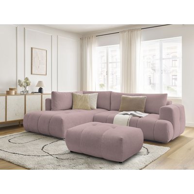 Canapé d'angle convertible 4 places en tissu lisse avec pouf, FUJI BOBOCHIC