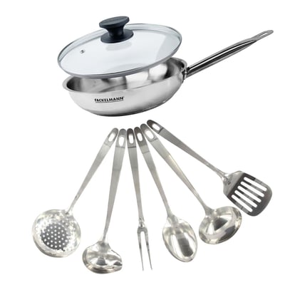Set poêle 28 cm , couvercle verre et 6 ustensiles ETERNA FACKELMANN