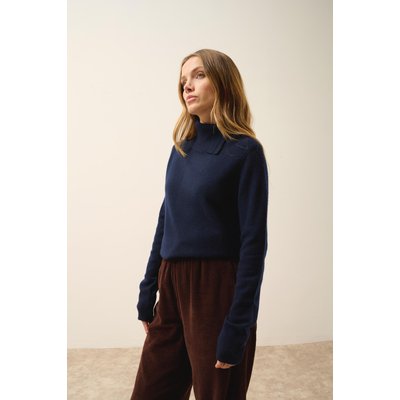 Pull Col Roulé Boutonné Navy Dundee JUST CASHMERE