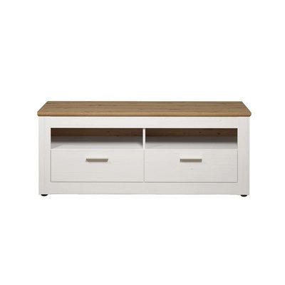 Meuble TV 2 tiroirs et 2 niches décor bois clair et blanc L148 cm - Shade CALICOSY