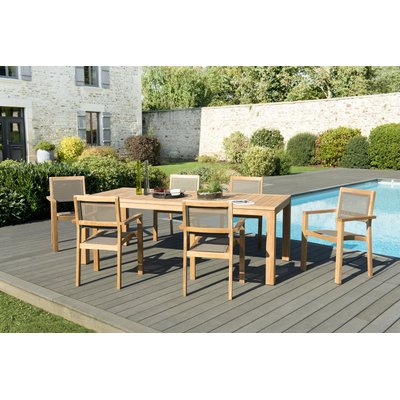 Salon de jardin contemporain bois de teck table de jardin 220x100cm + 6 fauteuils empilables BERGEN PIER IMPORT