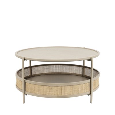 Table basse ronde en bois et cannage ø80cm - MAKOTO DRAWER