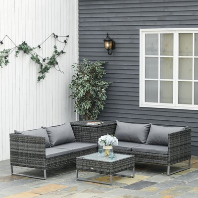 Ensemble salon de jardin d'angle 4 places avec table basse et coffre OUTSUNNY