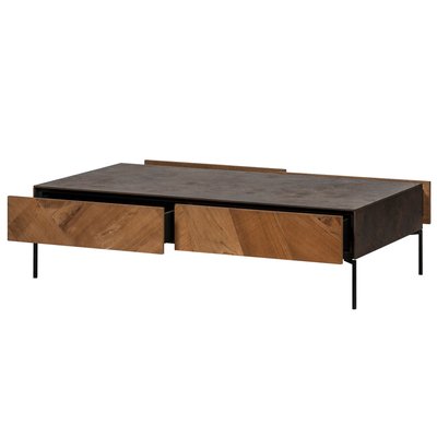 Table basse en bois de teck et métal 4 tiroirs - JAKARTA HELLIN, DEPUIS 1862