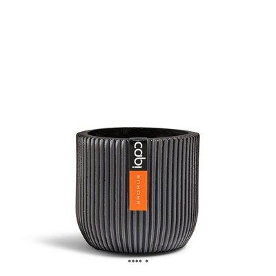Pot Groove plastique forme eggpot H 21 x D 23cm Noir-blanc ARTIFICIELLES
