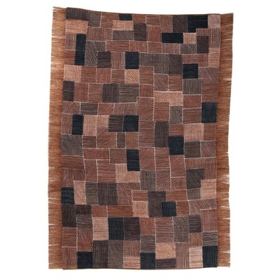 Tapis salon Bogolan fait main, plat, franges THEKO