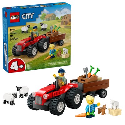 City Tracteur agricole rouge avec remorque et moutons LEGO