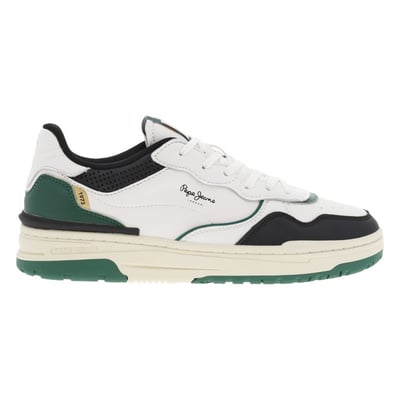 Sneakers blanches et vertes à semelle plate avec lacets plats et logos embossés PEPE JEANS