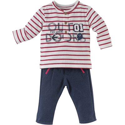Pantalon + T-shirt Garcon Bleu/raye Rouge SUCRE D'ORGE