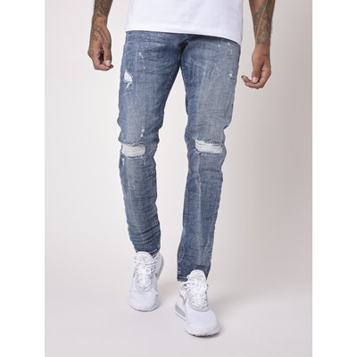 Jean slim bleu grisé effet usé et trous PROJECT X