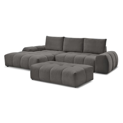 Canapé d'angle convertible 4 places en tissu texturé avec pouf, EVEREST BOBOCHIC