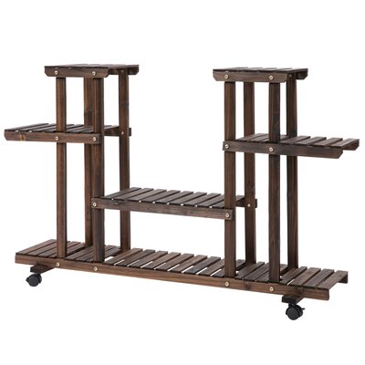 Étagère à fleurs support de plantes 4 niveaux roulettes bois sapin carbonisé OUTSUNNY