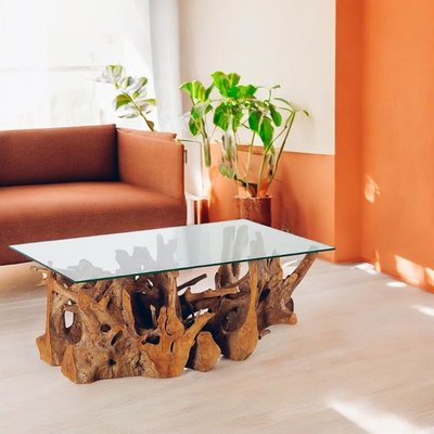 Table basse plateau en verre sur racine de teck ARIZONA PIER IMPORT
