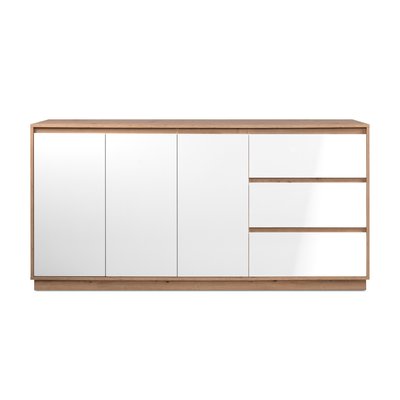 Buffet 3 portes et 3 tiroirs décor blanc brillant et chêne artisan L178cm - PHOENIX CALICOSY