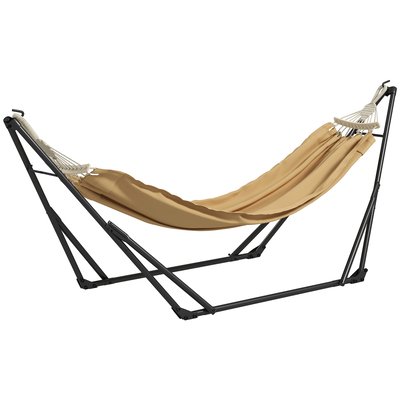 Hamac pliable complet - support acier, toile hamac coton - noir beige OUTSUNNY