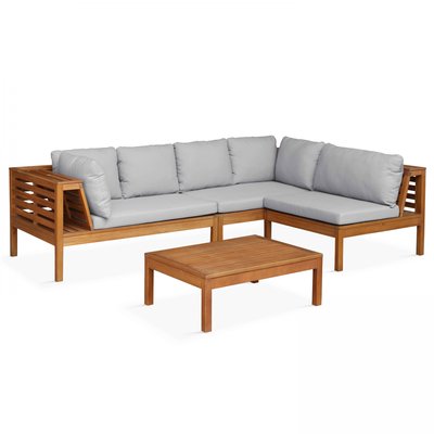 Salon de jardin bas avec 2 canapés, 1 fauteuil et une table en bois, MAUPITI OVIALA