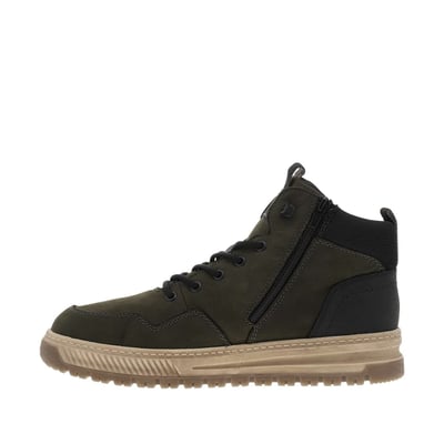 Baskets en cuir kaki à talon plat avec des lacets et un zip latéral RIEKER