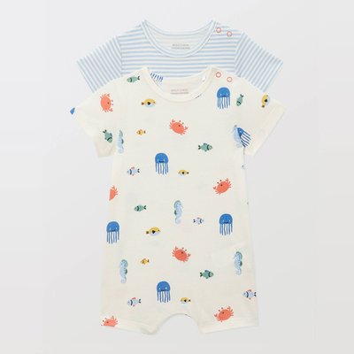 Lot de 2 combinaisons courtes imprimées en coton BIO GOTS BOUT'CHOU