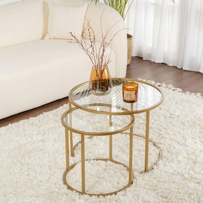 Table gigogne en verre - cadre doré (lot de 2) ⌀60 cm TULUM PIER IMPORT