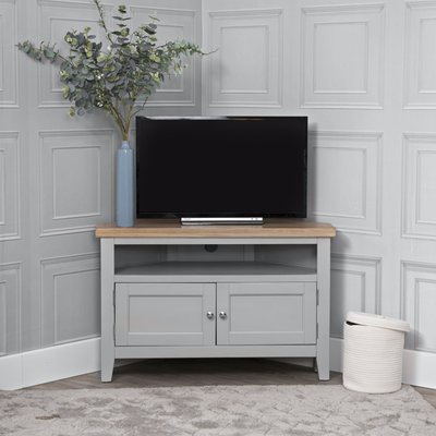 Meuble tv d'angle gris en chêne PAROS PIER IMPORT