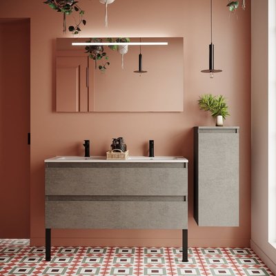 Ensemble double vasque 2 tiroirs + colonne à droite - HUDSON HOMIFAB
