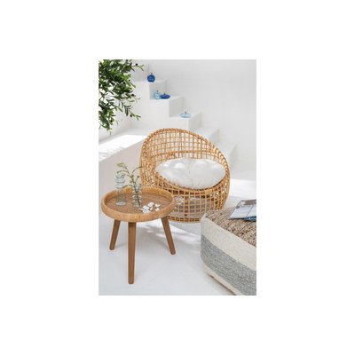 Fauteuil lounge en rotin naturel avec coussin écru - CARNAC HELLIN, DEPUIS 1862