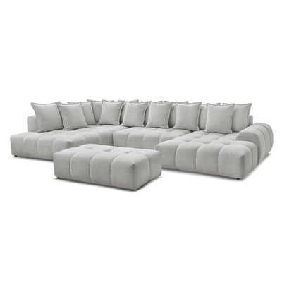 Canapé panoramique convertible 7 places en tissu chiné avec pouf, EVEREST BOBOCHIC