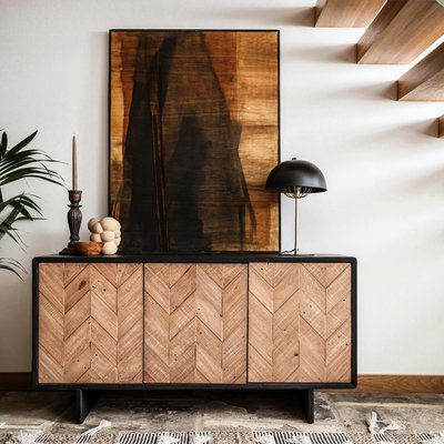 Buffet en bois recyclé FSC 3 portes motif chevron FAGA PIER IMPORT