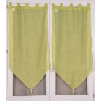 Paire de petits voilages anis en pointe avec pompon DOUCEUR D'INTÉRIEUR