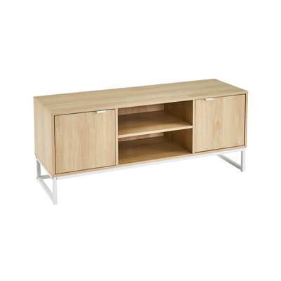 Meuble de télévision bois et métal blanc 2 portes - 120x39x52.5cm WADIGA