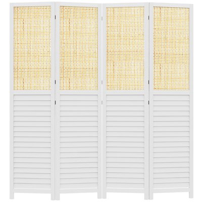 Séparateur de pièce 4 panneaux pliables bois blanc aspect rotin HOMCOM